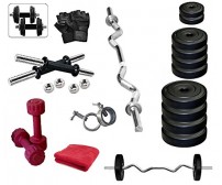 Body Maxx 40 Kg Home Gym PVC Plates Dumbells Sets Plates, 3 Iron Rods, 2 Dumbells, Gloves, Gym Towel, Locks 